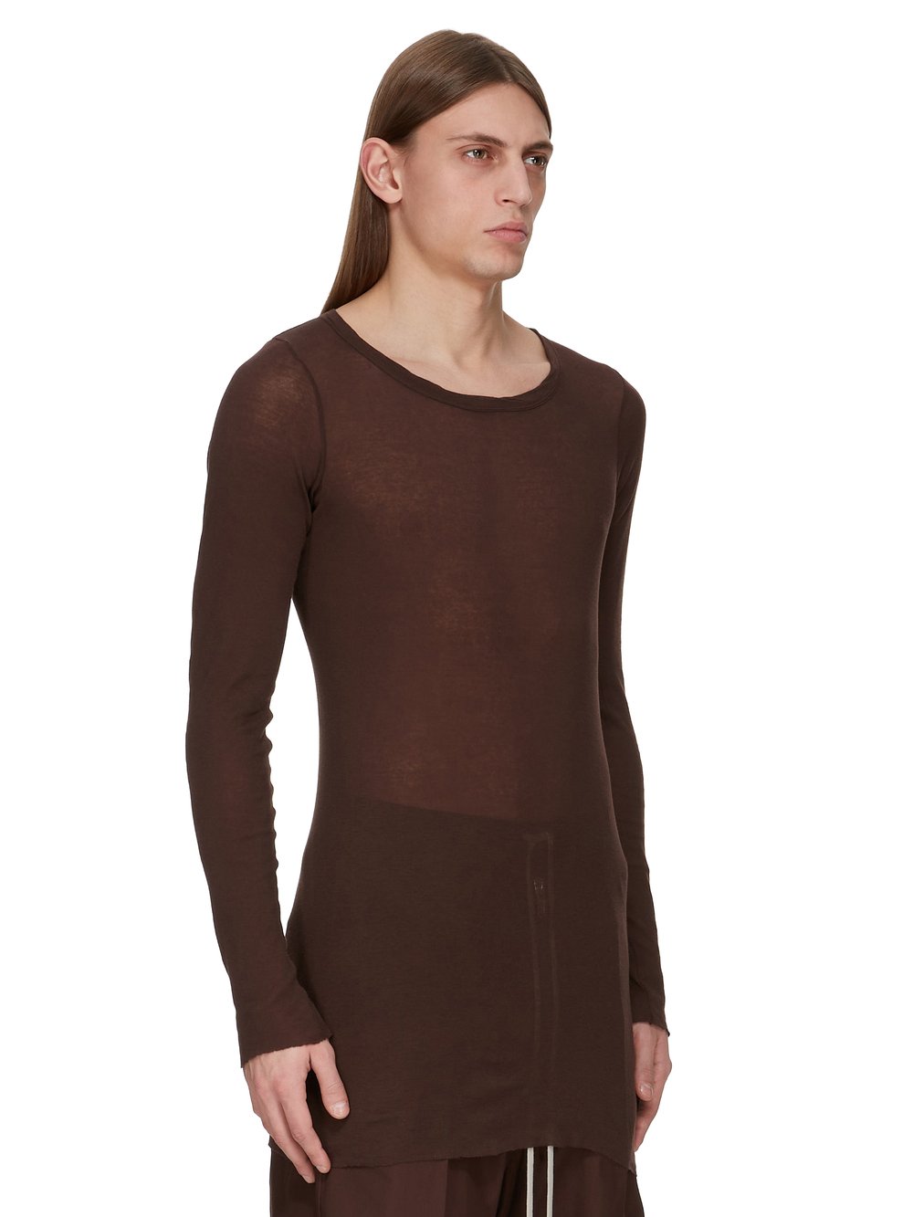 Tシャツ・カットソー RICK OWENS SS25 RIB LONG SLEEVES T-SHIRT (RU01E5250 MR 14) Brown Long Sleeve T-shirt Rick Owens - Vitkac Canada