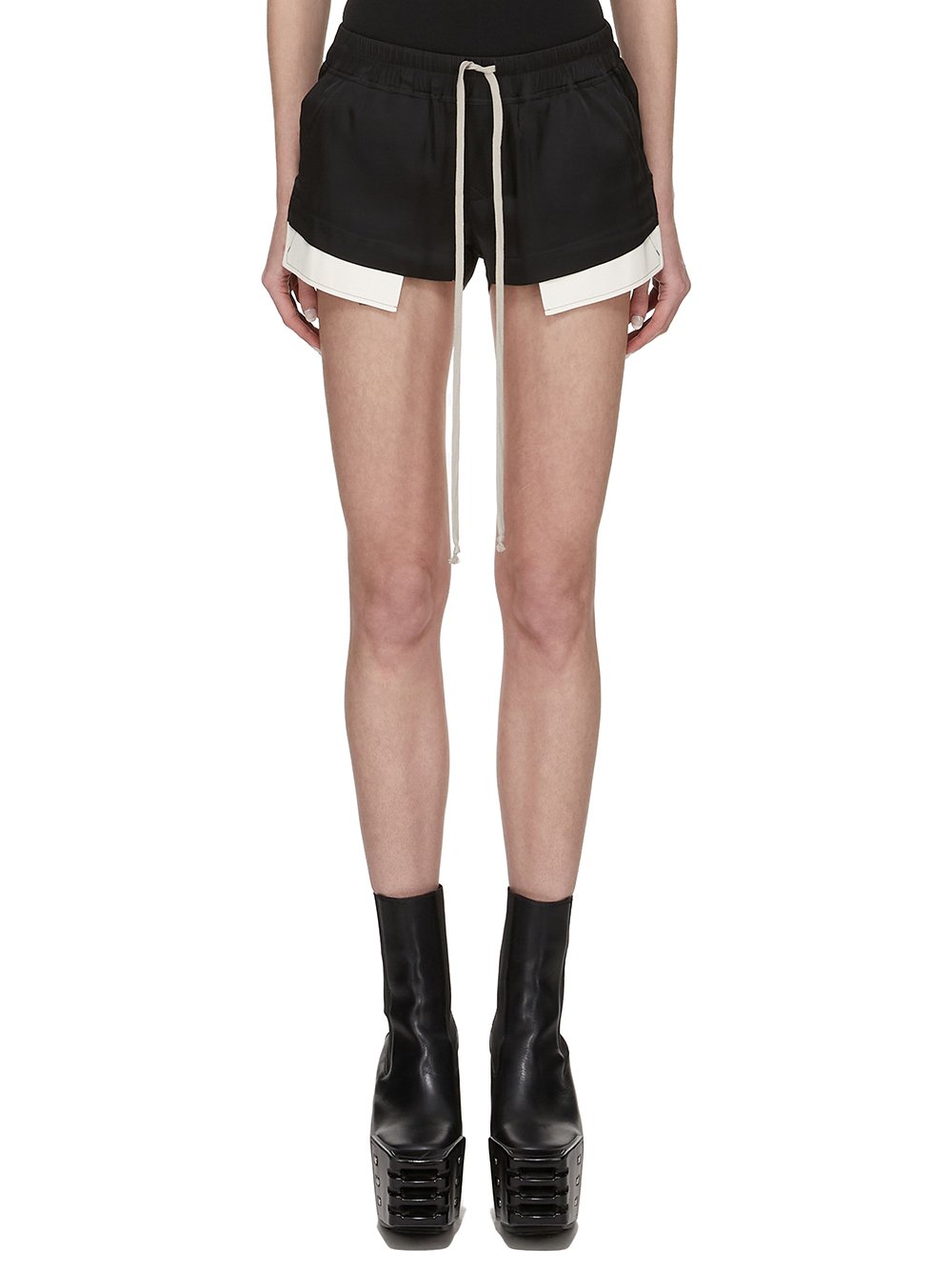 rick owens hollywood fog boxer ショートパンツ Rick Owens DRKSHDW: Black Hollywood Fog Boxer Denim Shorts