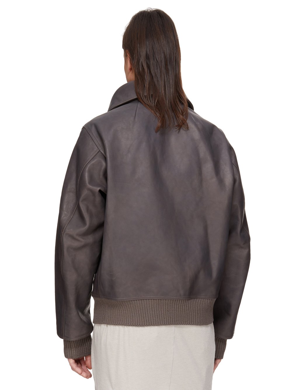 【送料&関税込】Rick Owens Grey Leather Casual Jacket Rick Owens Vintage Women's Silver Metallic Lambskin Leather