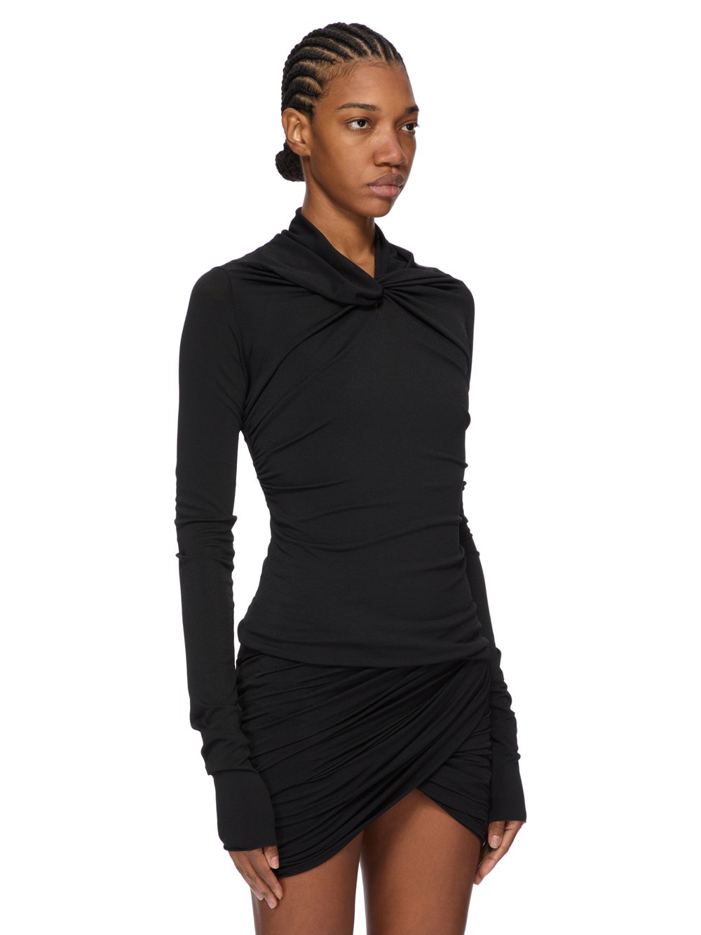 RICK OWENS FW25 CONCORDIANS KAIRO LS TOP IN BLACK VISCOSE CREPE