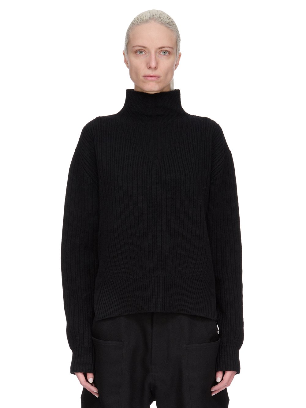 RICK OWENS FW25 CONCORDIANS FISHERMAN TURTLE IN BLACK HEAVY WOOL