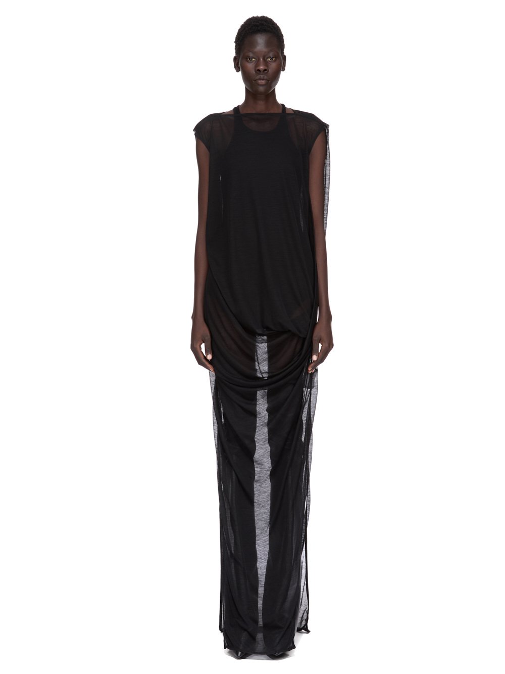 RICK OWENS FW25 CONCORDIANS NOUVEAU GOWN IN BLACK SHEER WOOL