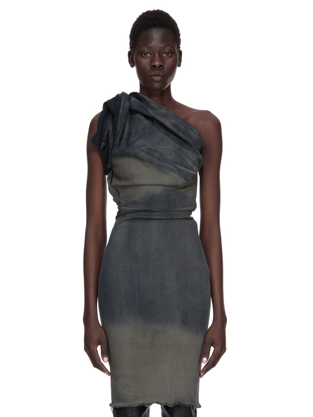 RICK OWENS FW25 CONCORDIANS TWIST DRESS IN DRKDUST DEGRADE SLUB