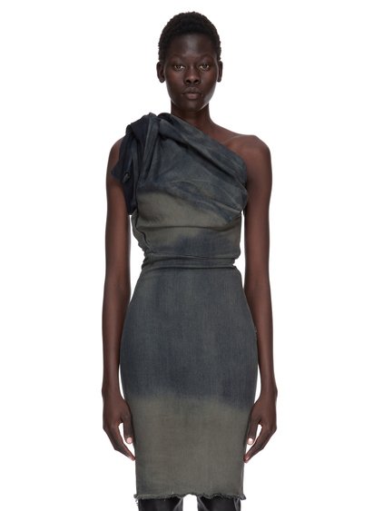 RICK OWENS FW25 CONCORDIANS TWIST DRESS IN DRKDUST DEGRADE SLUB