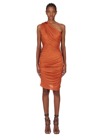 RICK OWENS FW25 CONCORDIANS AMIRA DRESS IN ORANGE SATIN VISCOSE