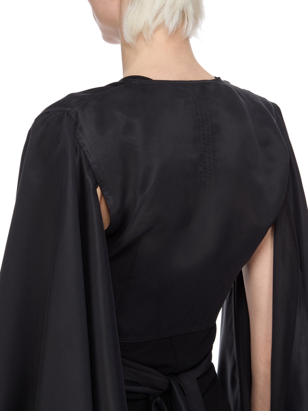 RICK OWENS FW25 CONCORDIANS WRAP TOP FLAG SLEEVES IN BLACK WASHED