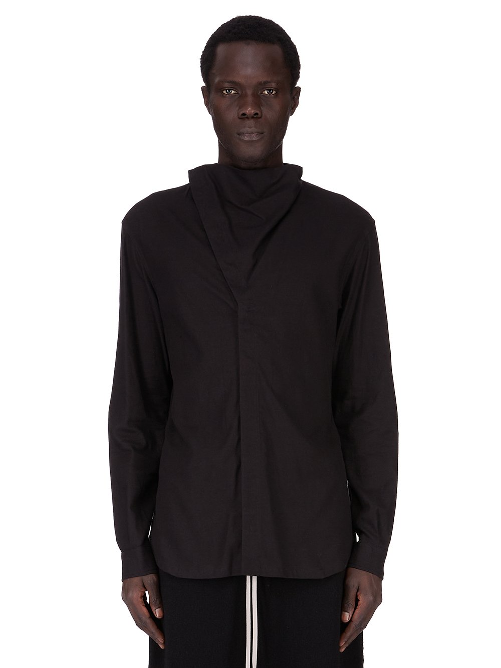 RICK OWENS FW25 CONCORDIANS ISLAND SHIRT IN BLACK WOOL FLANNEL