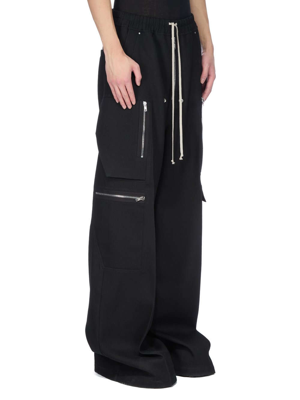 RICK OWENS FW25 CONCORDIANS CARGOBELAS IN BLACK WOOL DRILL. - Rick