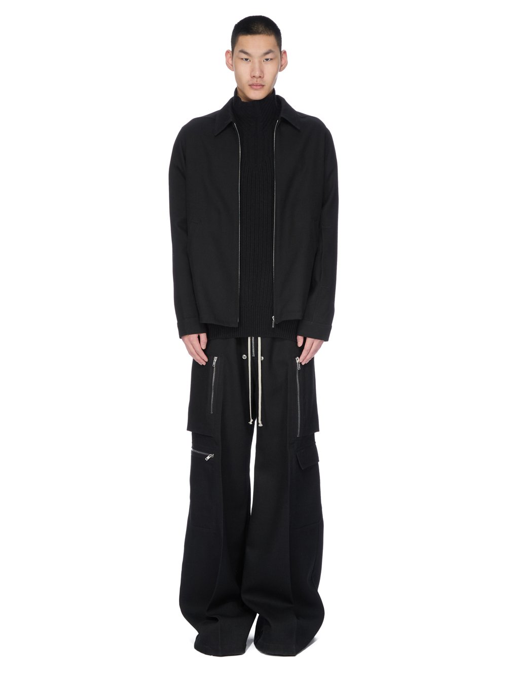 RICK OWENS FW25 CONCORDIANS CARGOBELAS IN BLACK WOOL DRILL. - Rick