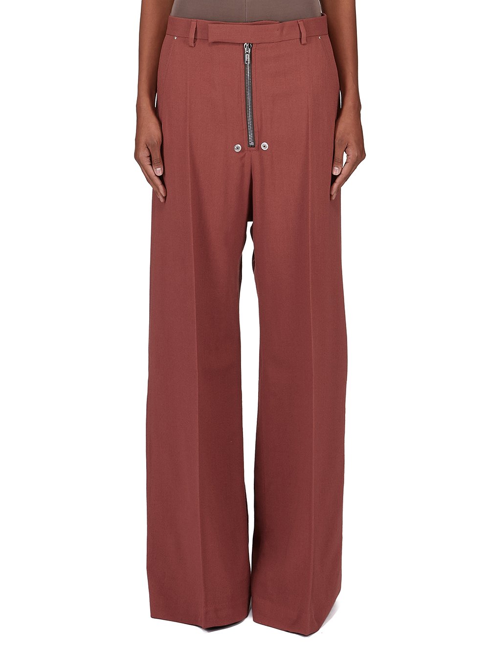 RICK OWENS FW25 CONCORDIANS TAILORED WIDE BELAS IN ROSEWOOD WOOL