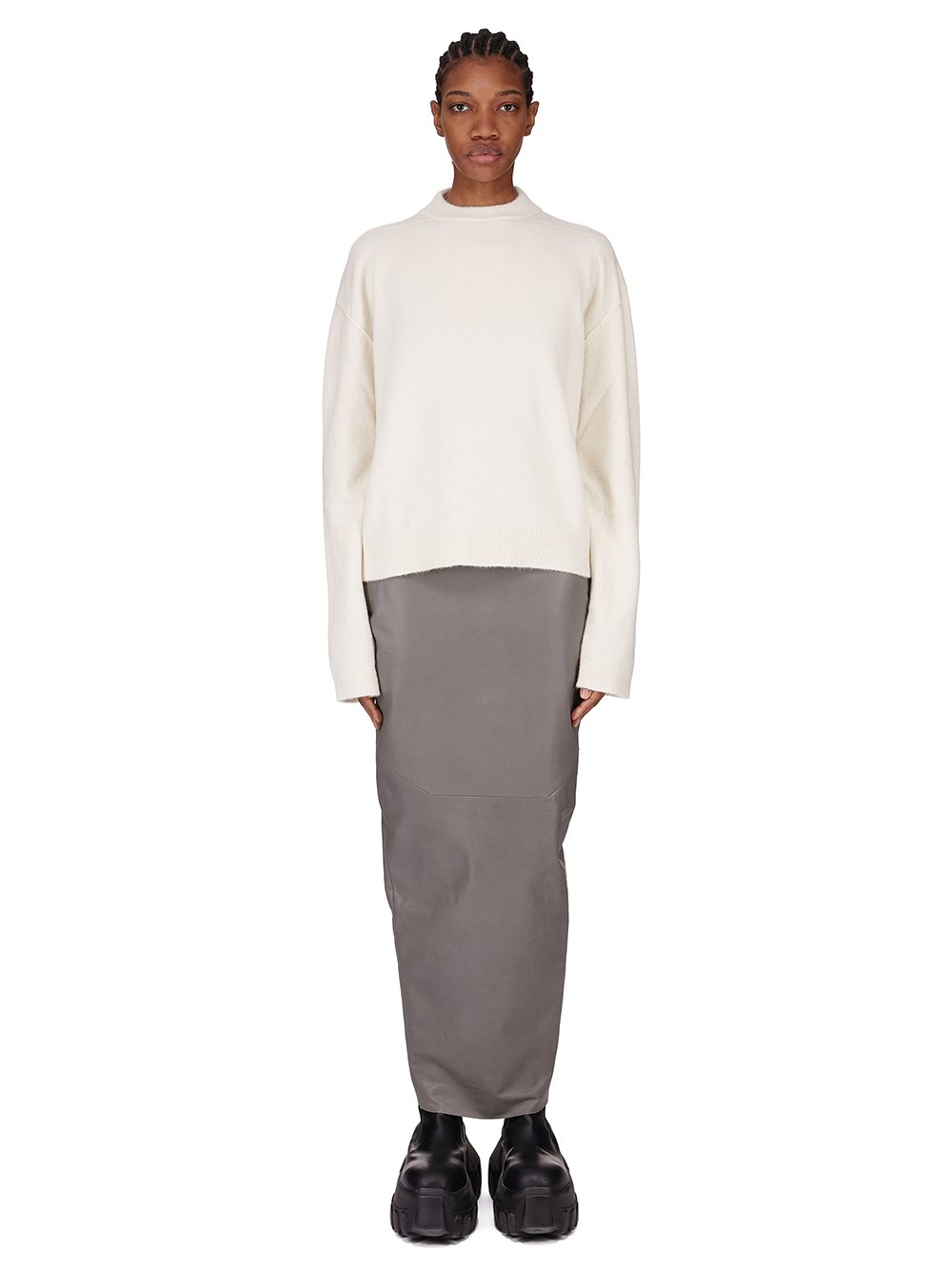 RICK OWENS FW25 CONCORDIANS TOMMY LS T IN MILK ALPACA KNIT - Rick