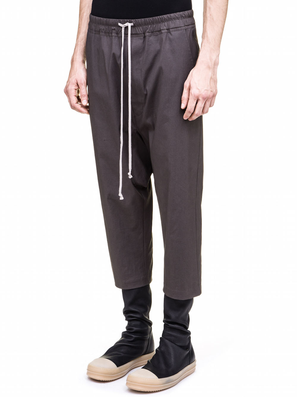RICK OWENS DIRT DRAWSTRING CROPPED PANTS IN GREY