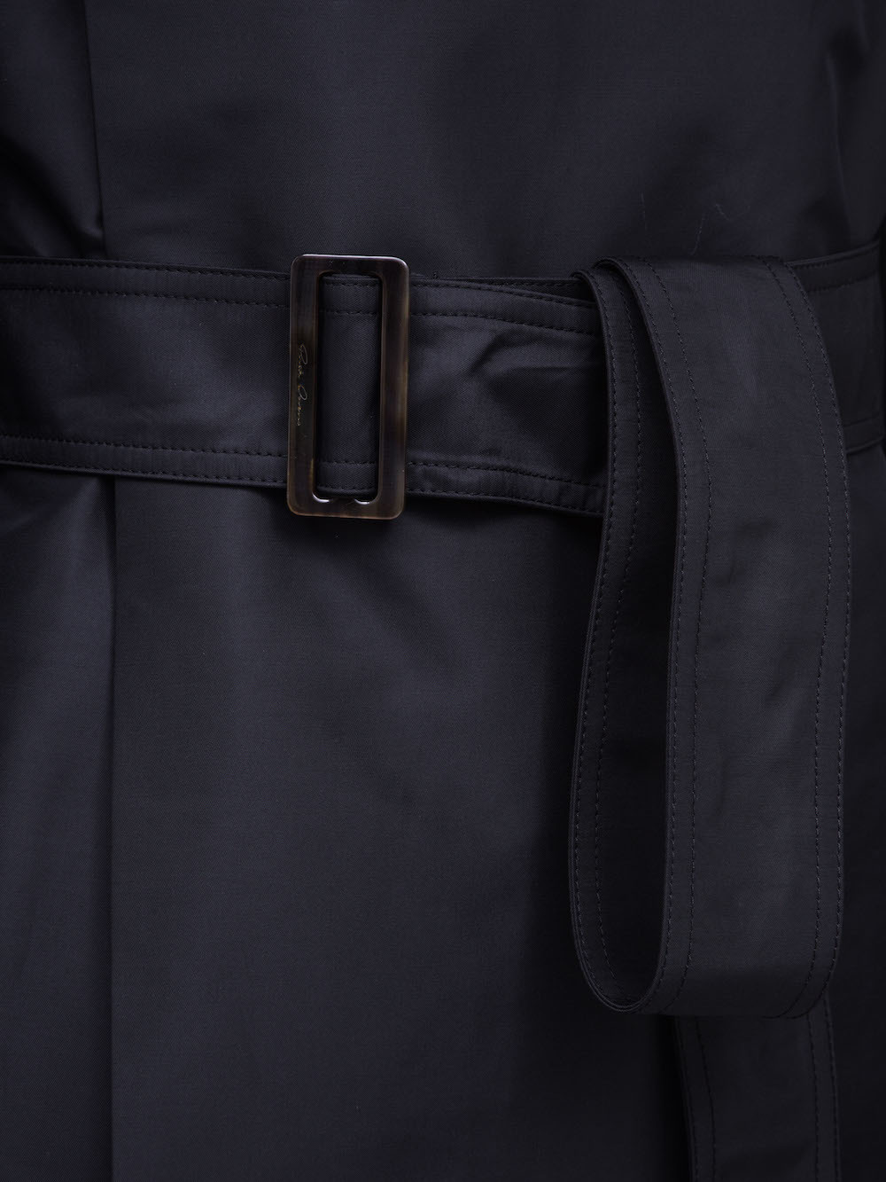 RICK OWENS HOODED TRENCH IN BLACK TECH