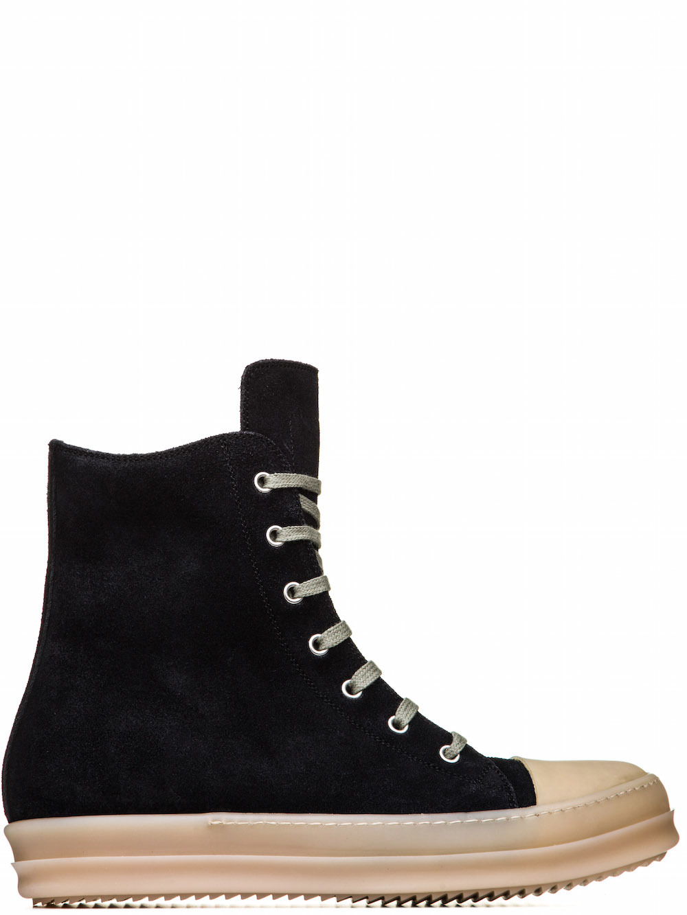RICK OWENS RUBBER SNEAKERS IN FADED BLACK CALF LEATHER