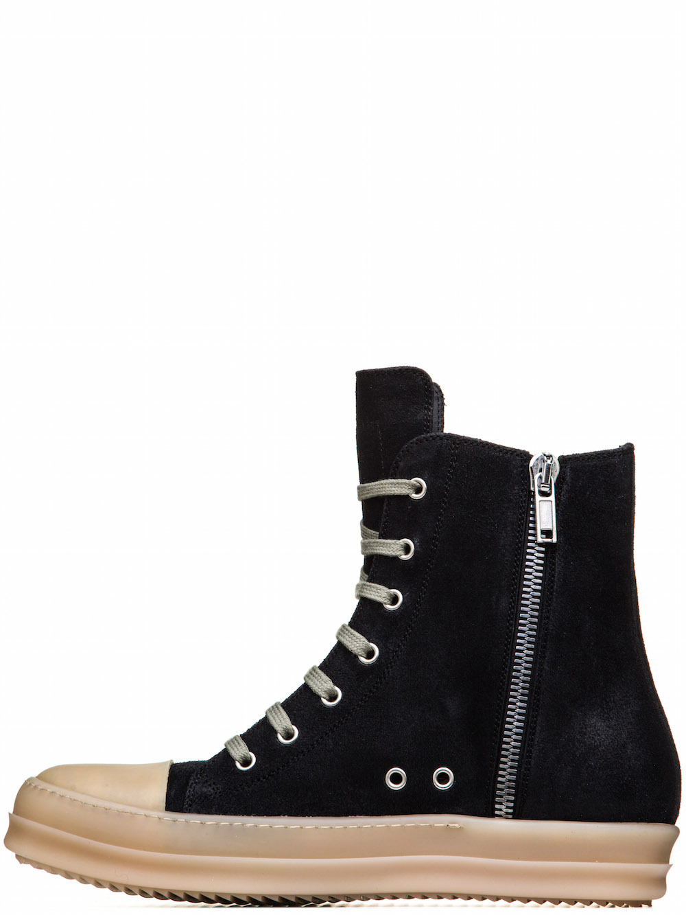 RICK OWENS RUBBER SNEAKERS IN FADED BLACK CALF LEATHER