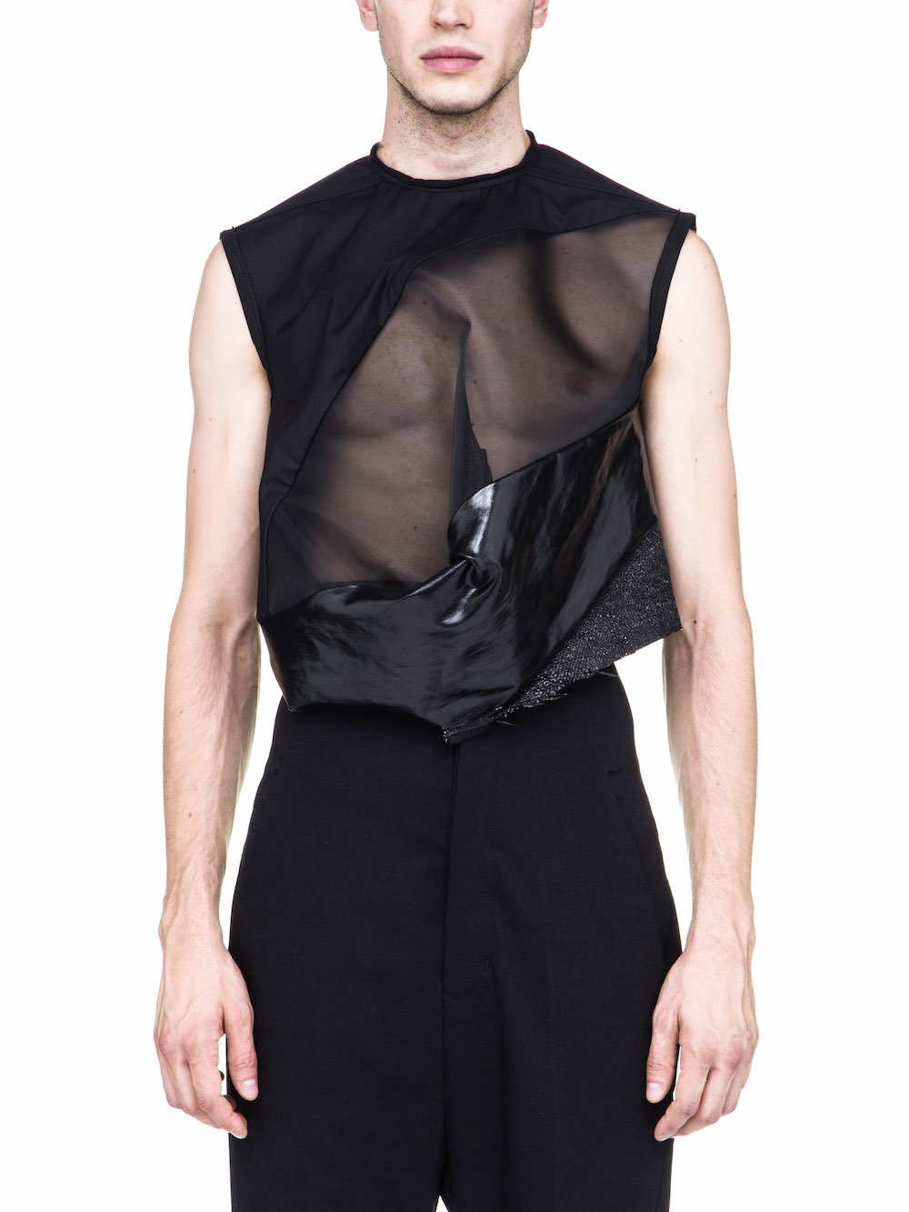 RICK OWENS OFF-THE-RUNWAY SUBHUMAN TOP SLEEVELESS IN BLACK