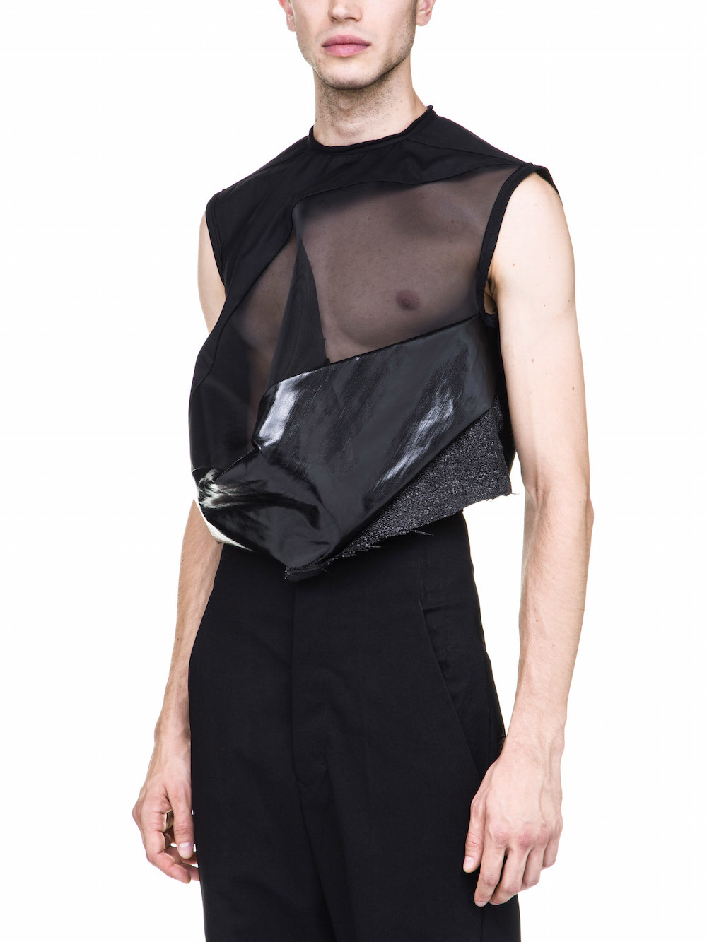 RICK OWENS OFF-THE-RUNWAY SUBHUMAN TOP SLEEVELESS IN BLACK