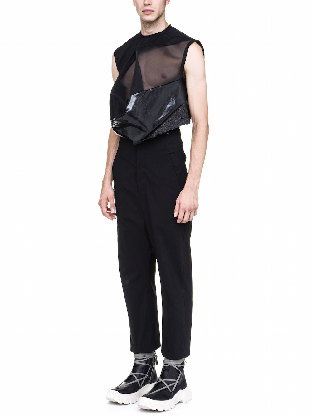RICK OWENS OFF-THE-RUNWAY SUBHUMAN TOP SLEEVELESS IN BLACK
