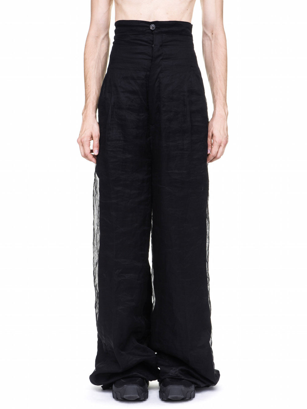 RICK OWENS OFF-THE-RUNWAY DIRT TROUSERS IN BLACK COTTON ORGANDIS