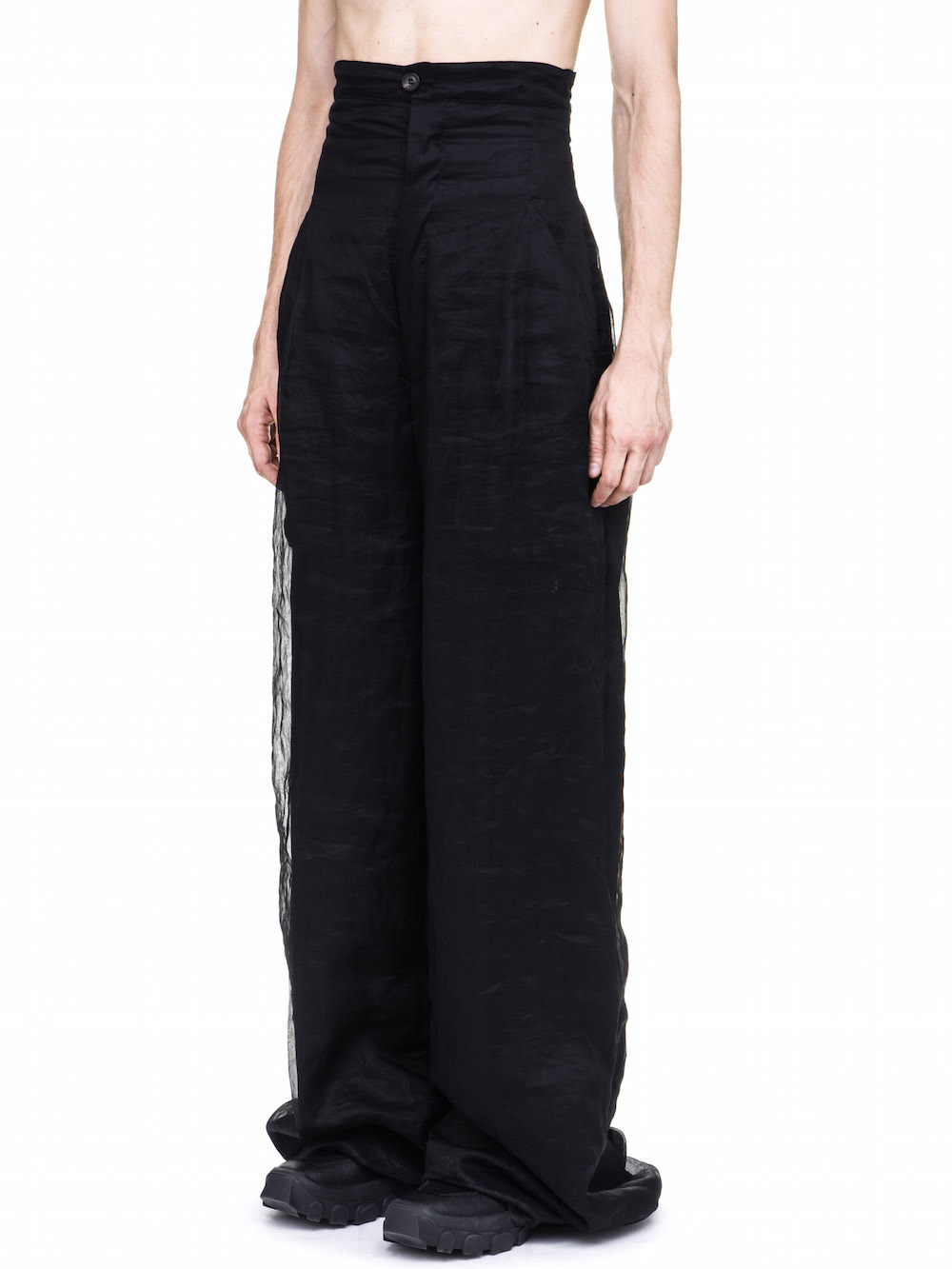 RICK OWENS OFF-THE-RUNWAY DIRT TROUSERS IN BLACK COTTON ORGANDIS