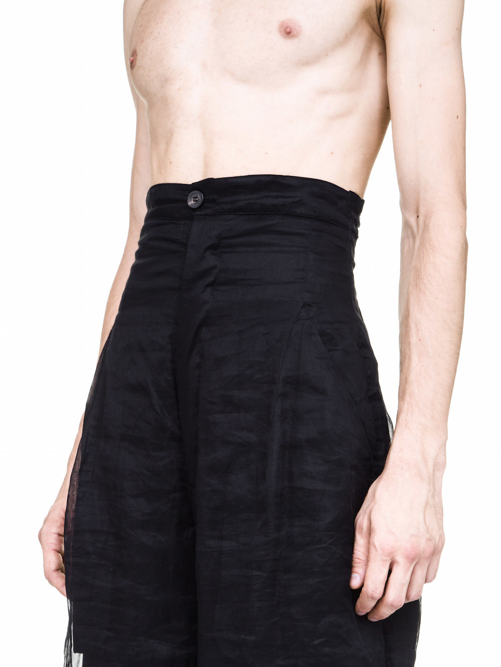 RICK OWENS OFF-THE-RUNWAY DIRT TROUSERS IN BLACK COTTON ORGANDIS