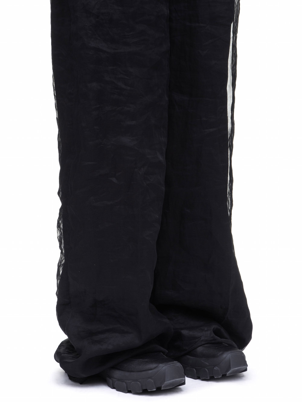 RICK OWENS OFF-THE-RUNWAY DIRT TROUSERS IN BLACK COTTON ORGANDIS
