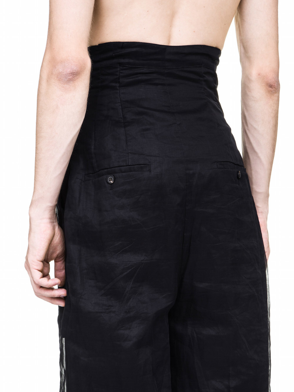 RICK OWENS OFF-THE-RUNWAY DIRT TROUSERS IN BLACK COTTON ORGANDIS
