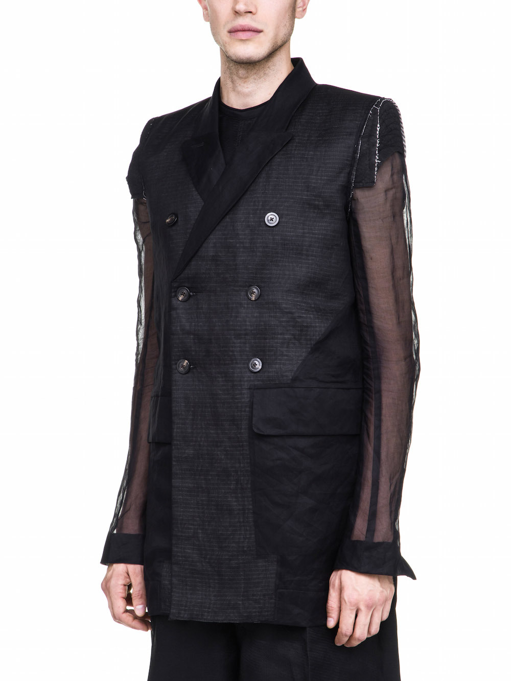 RICK OWENS BERGER JMF JACKET IN BLACK COTTON ORGANDIS