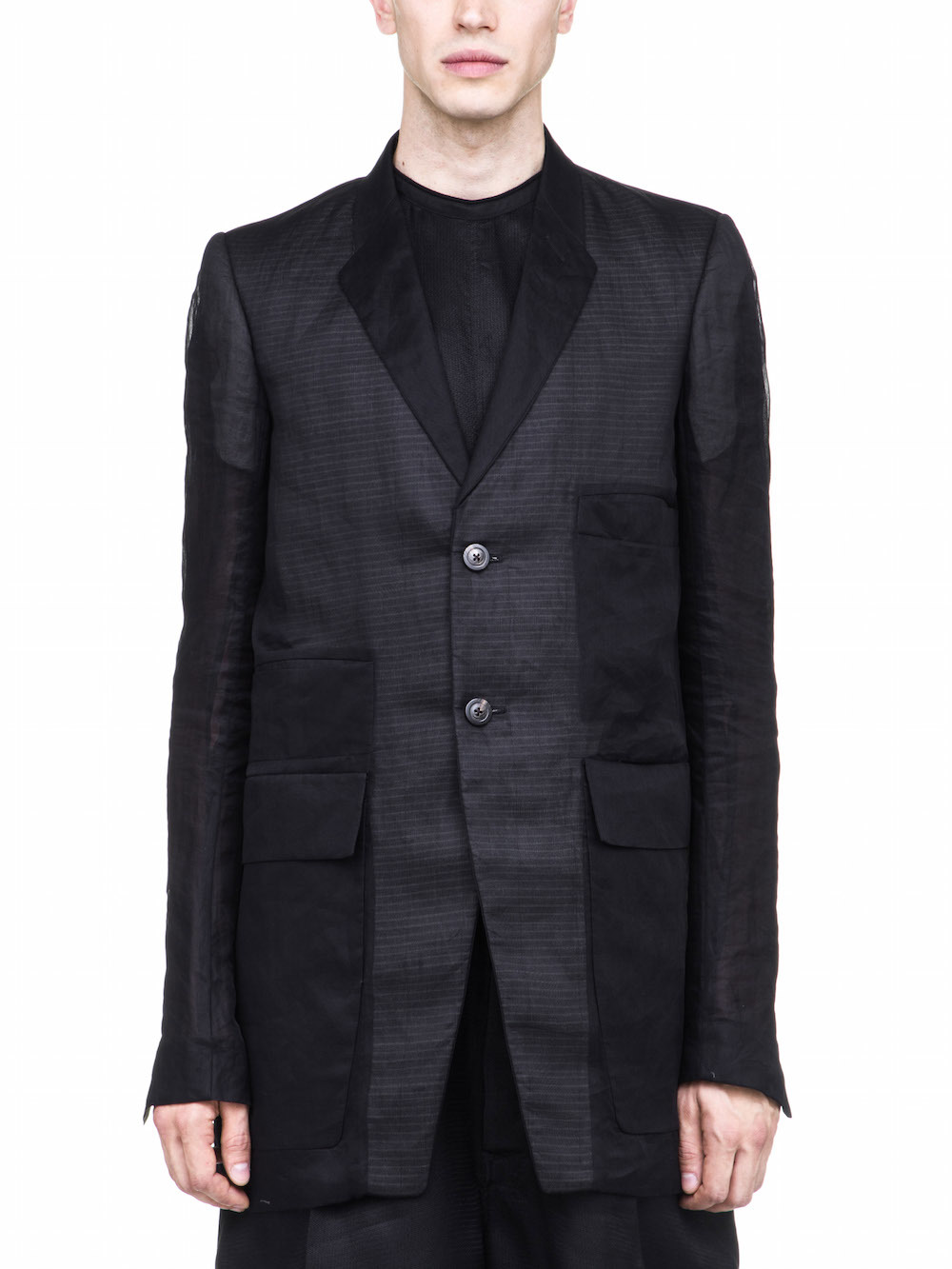 RICK OWENS MULTIPOCKET TAILORED JACKET IN BLACK COTTON
