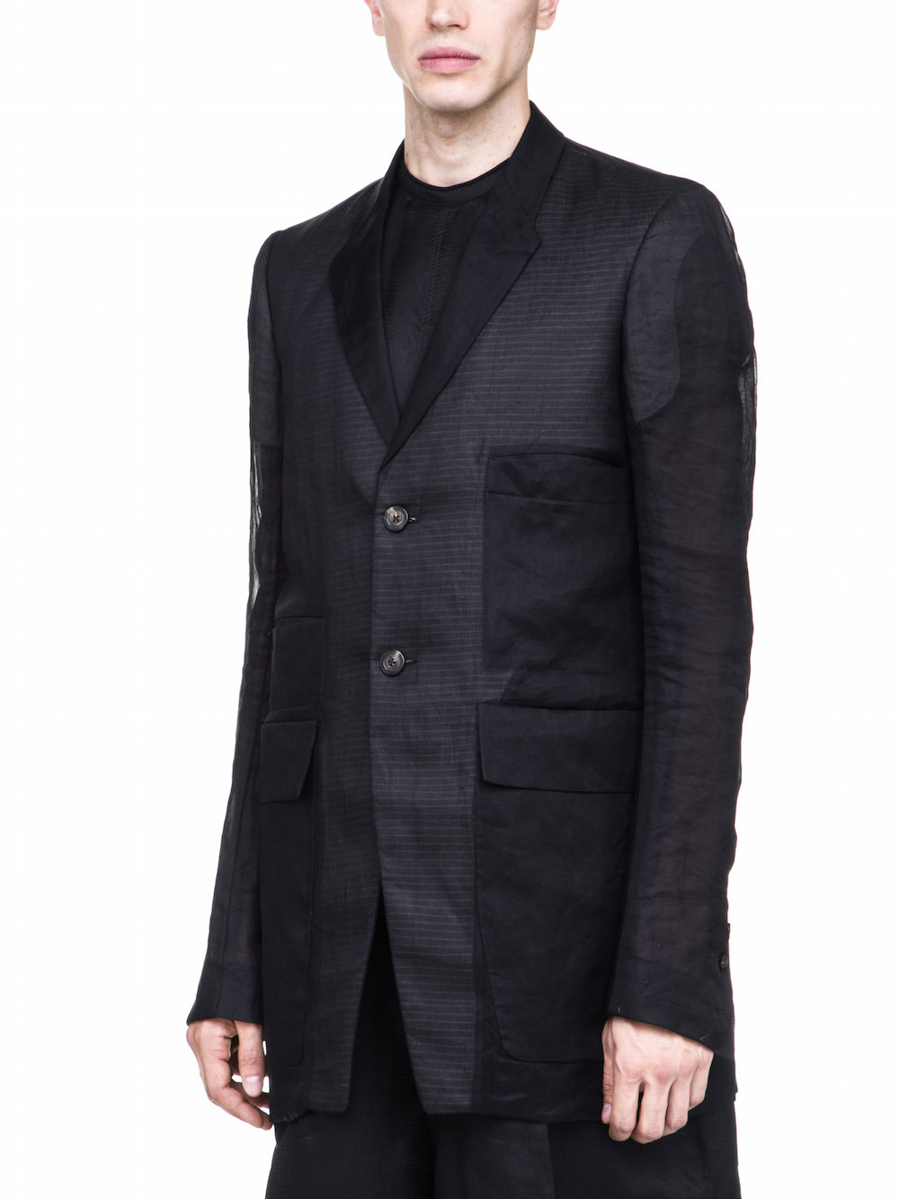 RICK OWENS MULTIPOCKET TAILORED JACKET IN BLACK COTTON