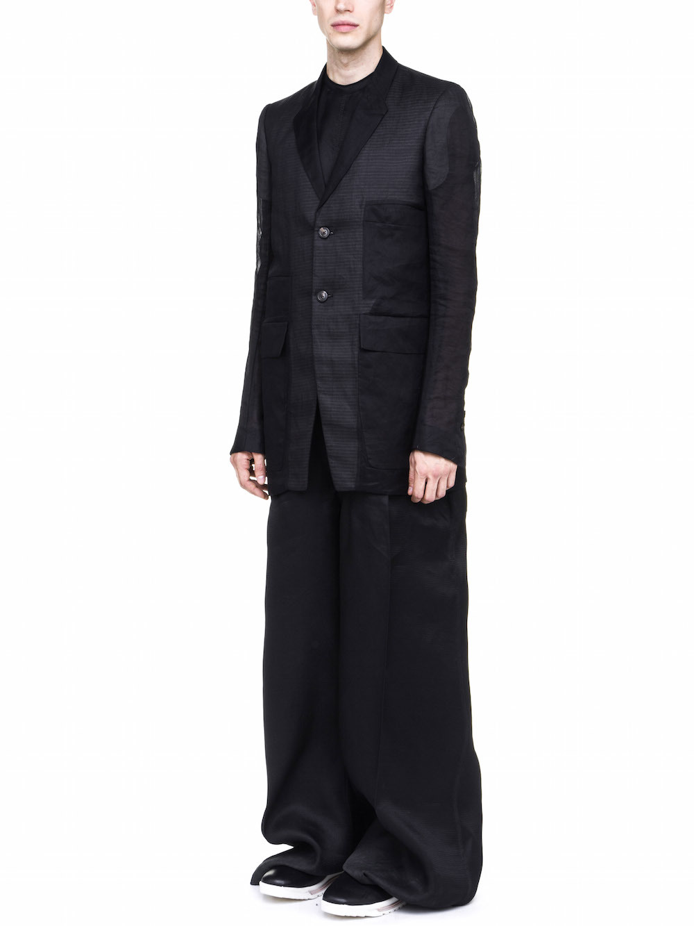 RICK OWENS MULTIPOCKET TAILORED JACKET IN BLACK COTTON