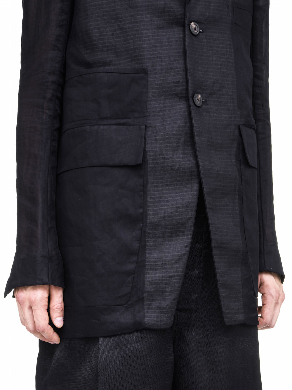 RICK OWENS MULTIPOCKET TAILORED JACKET IN BLACK COTTON