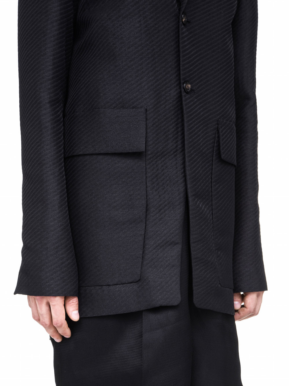 RICK OWENS OFF-THE-RUNWAY TETCHPOCKET TWO BUTTON JACKET IN BLACK