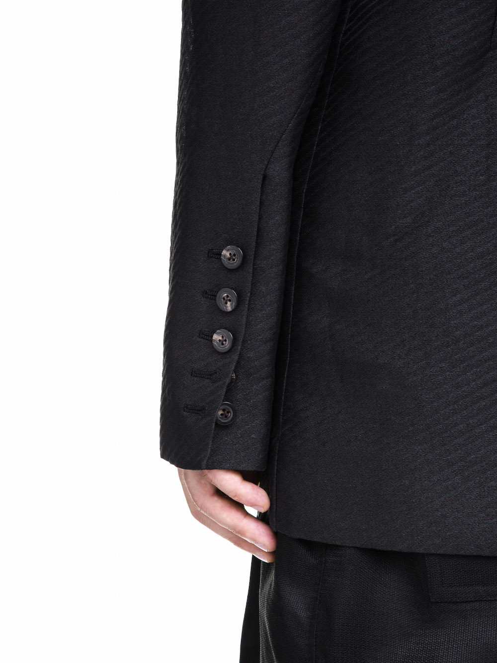 RICK OWENS OFF-THE-RUNWAY TETCHPOCKET TWO BUTTON JACKET IN BLACK