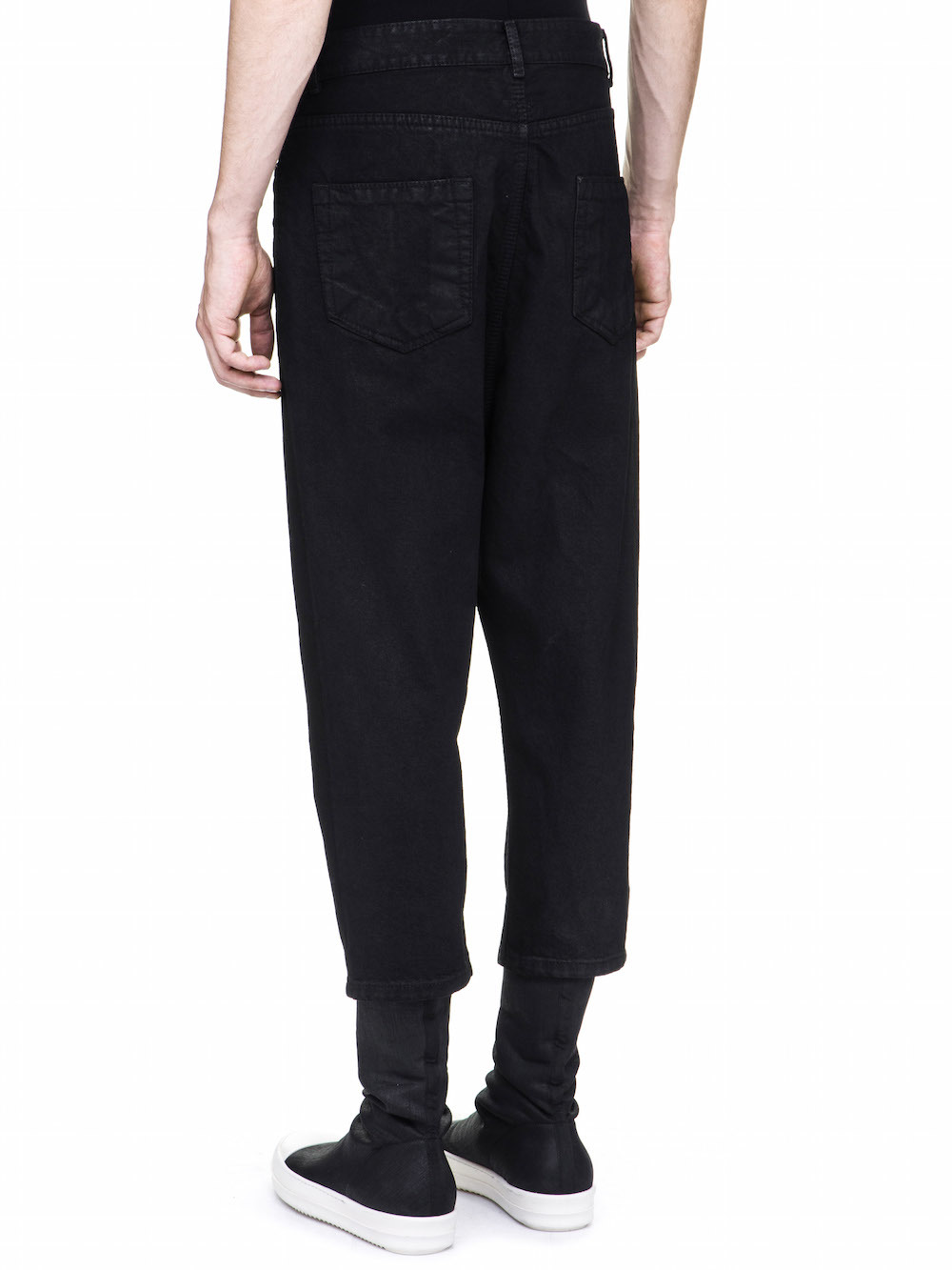 DRKSHDW COLLAPSE CUT JEANS IN 10OZ STRETCH BLACK WAX DENIM