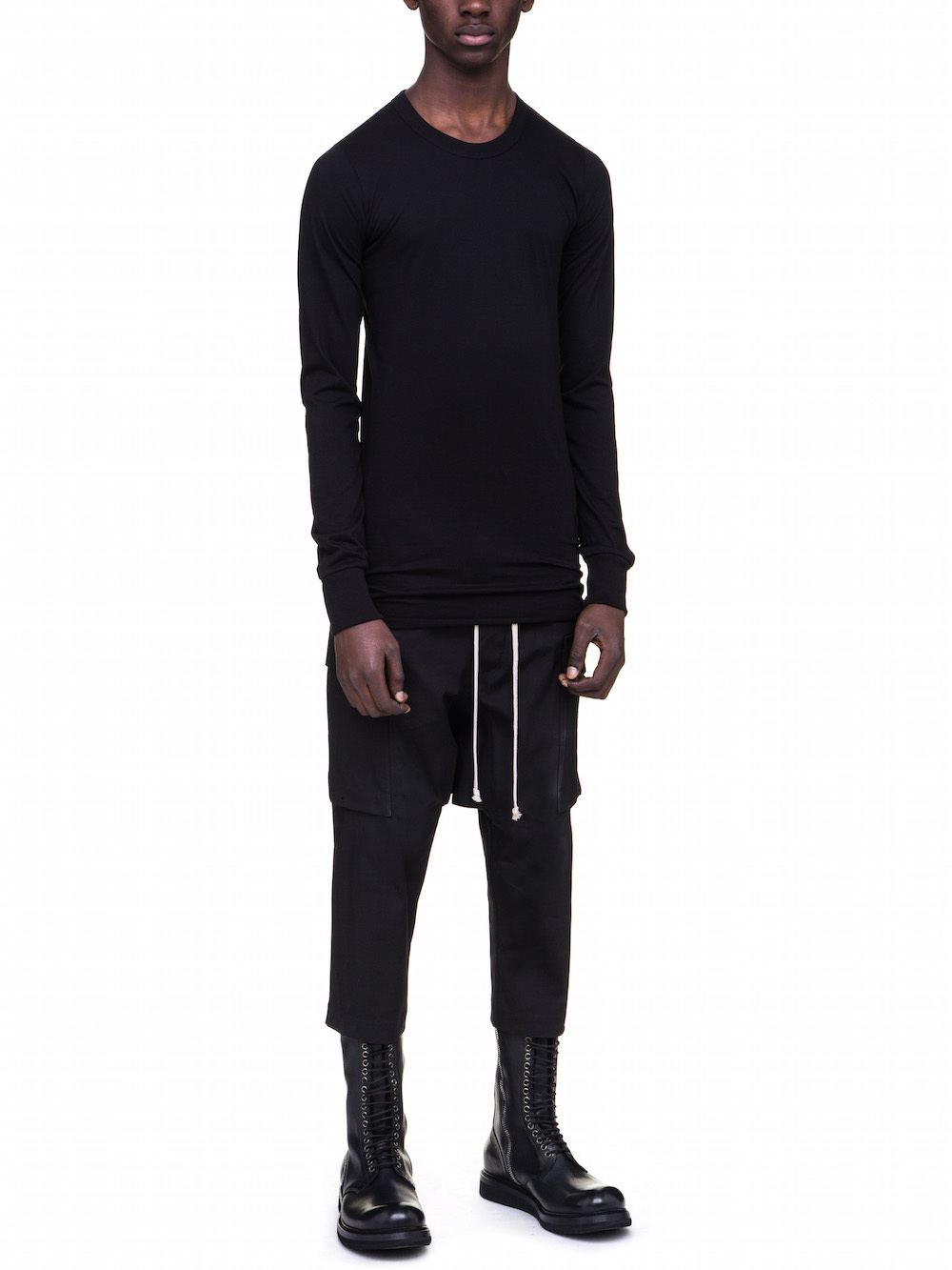 RICK OWENS BASIC LONG SLEEVES IN BLACK COTTON