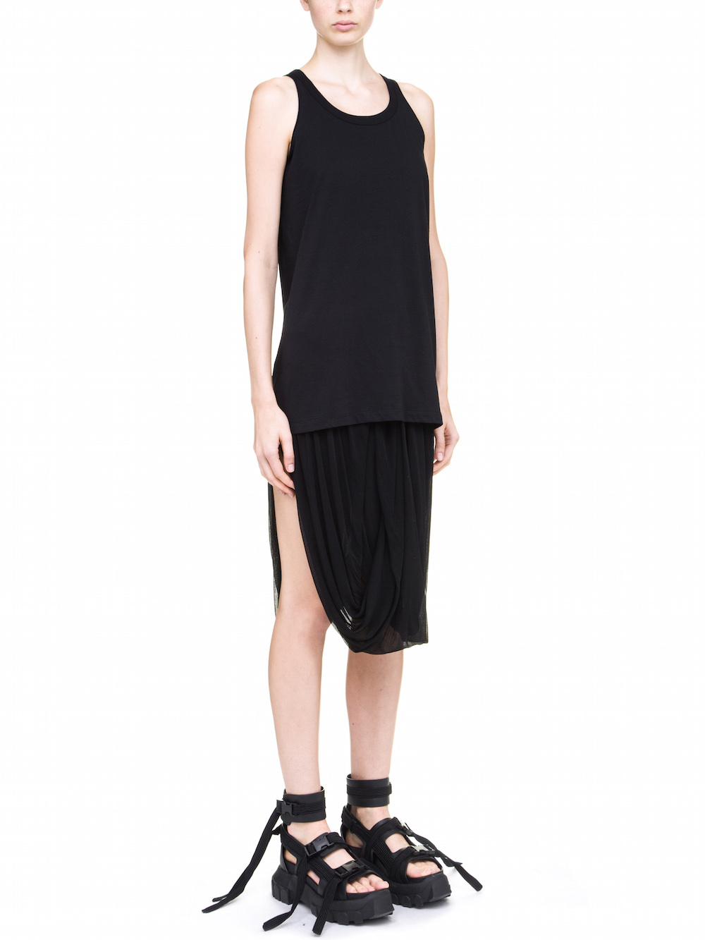 RICK OWENS DIRT TANK TOP IN BLACK MEDIUM-WEIGHT COTTON JERSEY