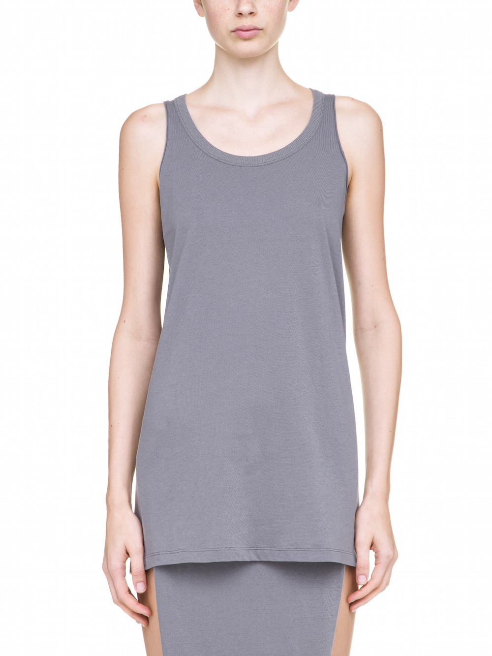 RICK OWENS DIRT TANK TOP IN STONE GREY MEDIUM-WEIGHT COTTON