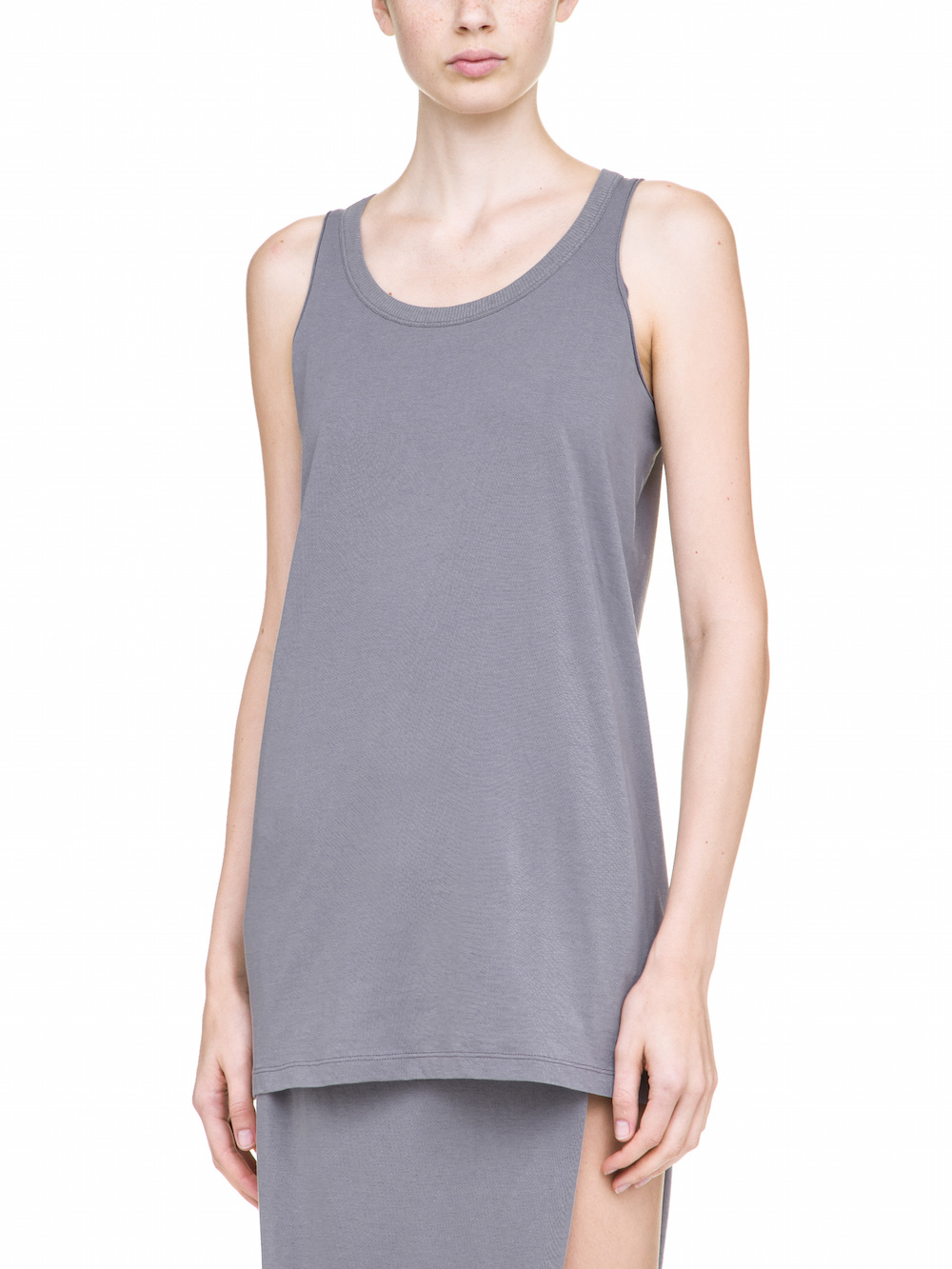 RICK OWENS DIRT TANK TOP IN STONE GREY MEDIUM-WEIGHT COTTON