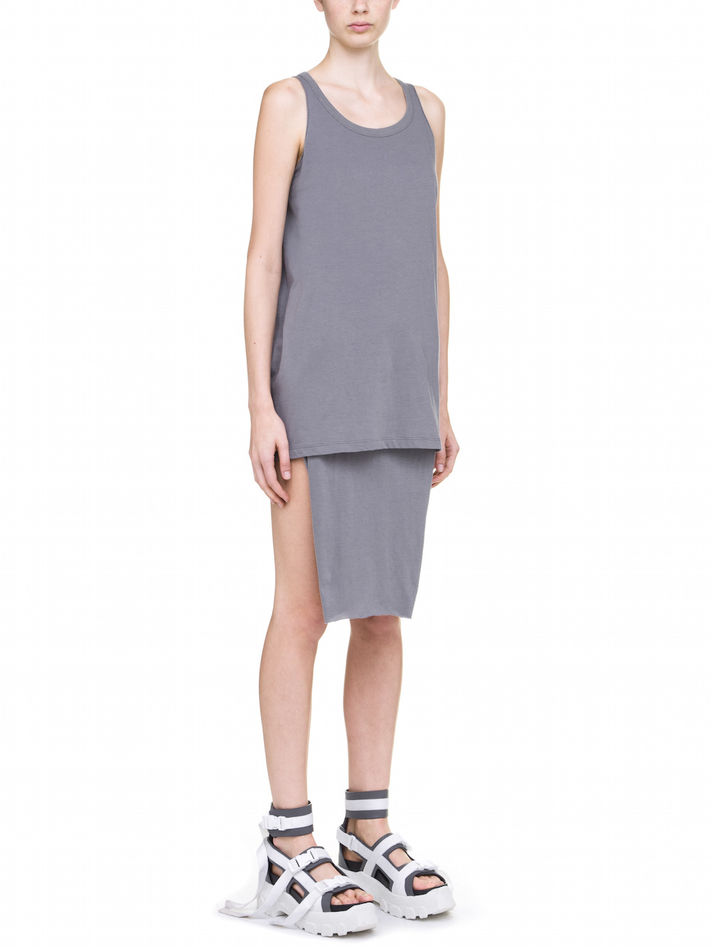 RICK OWENS DIRT TANK TOP IN STONE GREY MEDIUM-WEIGHT COTTON