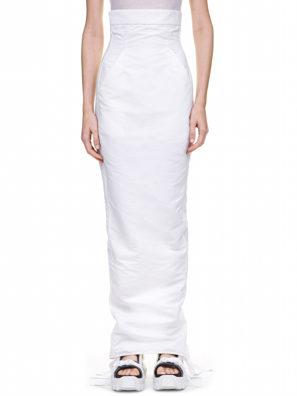 RICK OWENS DIRT PILLAR SKIRT IN WHITE TECH