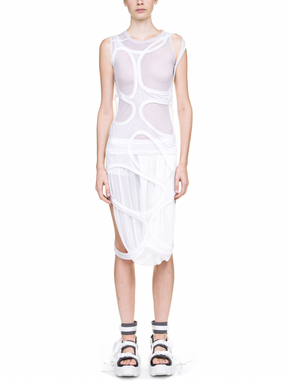 RICK OWENS MEMBRANE DRESS TEE IN WHITE