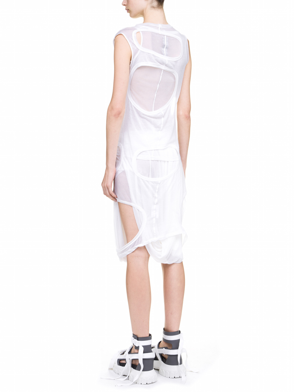 RICK OWENS MEMBRANE DRESS TEE IN WHITE
