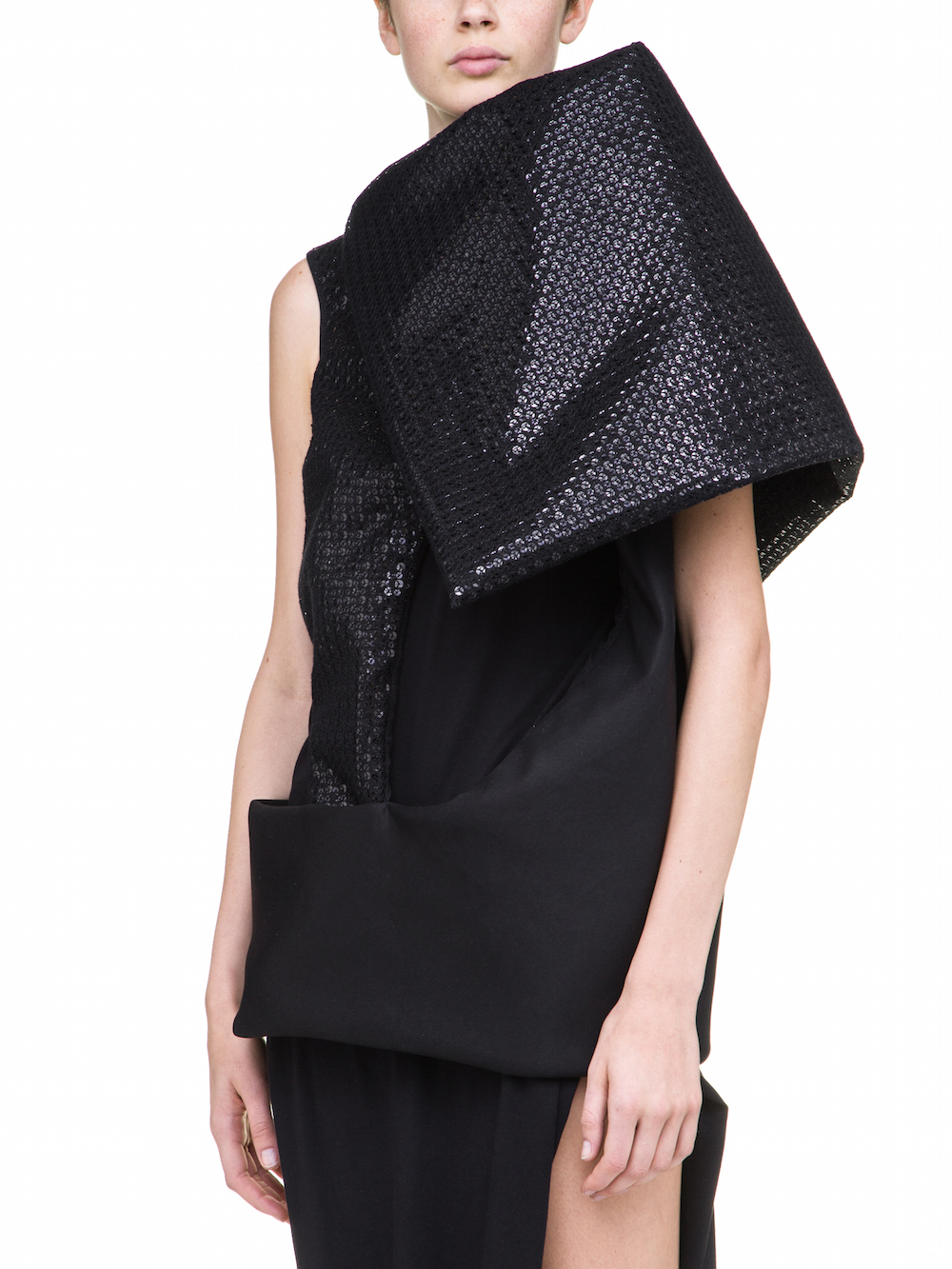 RICK OWENS PSILOCYBIN TUNIC IN BLACK WITH BLACK SEQUIN DETAILS