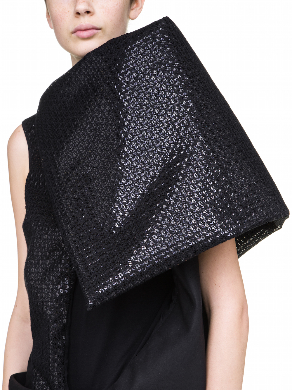 RICK OWENS PSILOCYBIN TUNIC IN BLACK WITH BLACK SEQUIN DETAILS