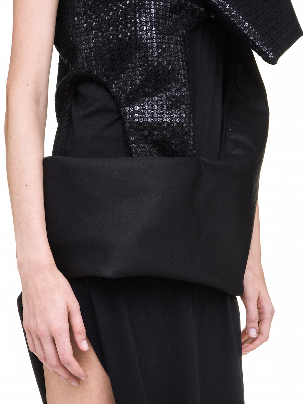 RICK OWENS PSILOCYBIN TUNIC IN BLACK WITH BLACK SEQUIN DETAILS
