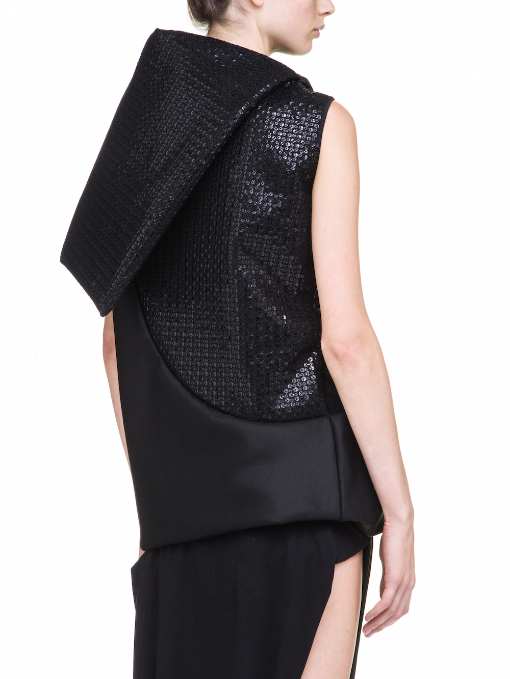 RICK OWENS PSILOCYBIN TUNIC IN BLACK WITH BLACK SEQUIN DETAILS