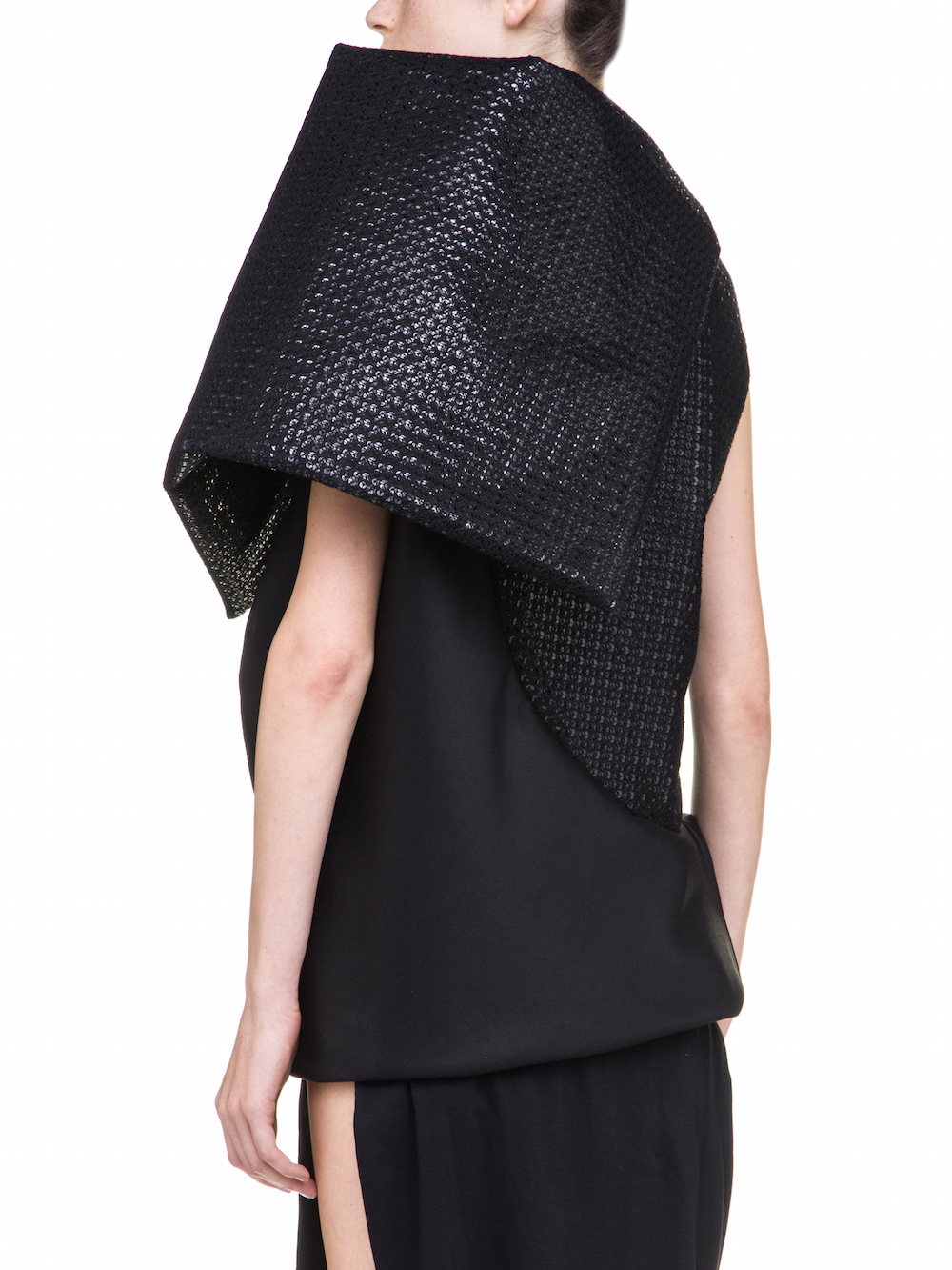 RICK OWENS PSILOCYBIN TUNIC IN BLACK WITH BLACK SEQUIN DETAILS