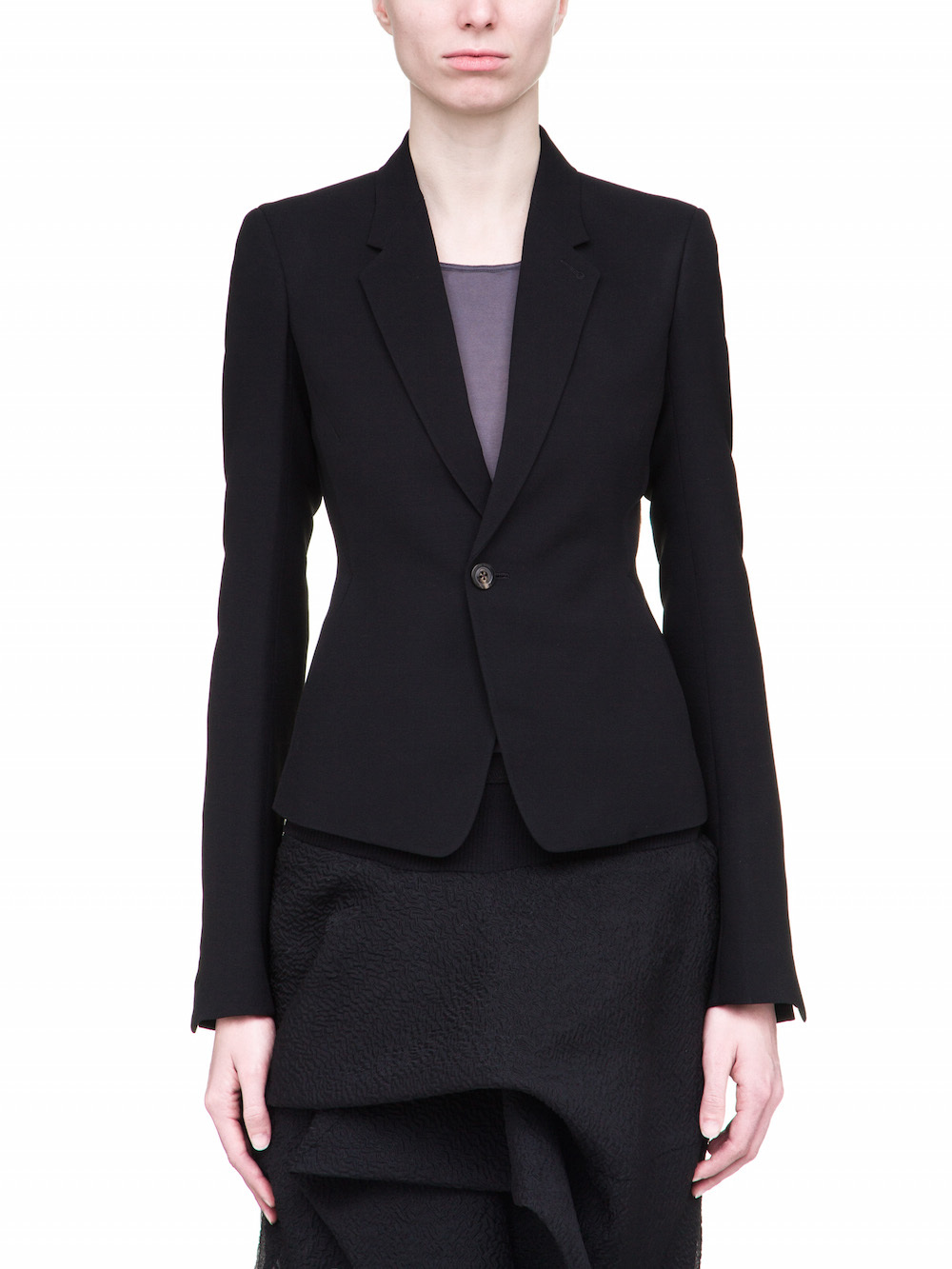RICK OWENS SHORT BLAZER IN BLACK WOOL VISCOSE