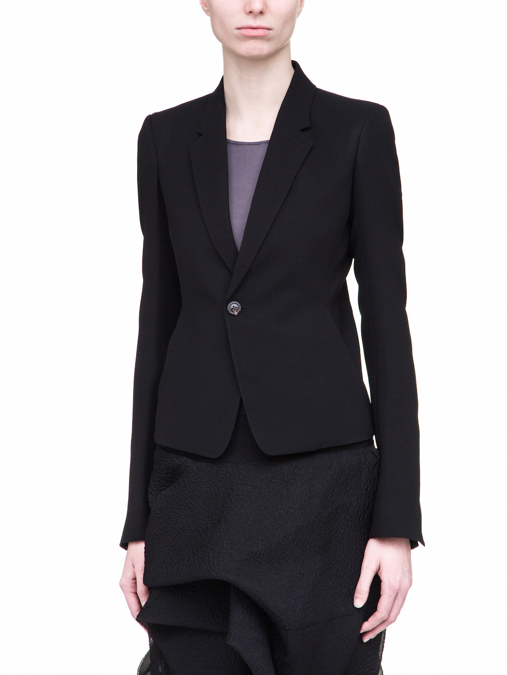 RICK OWENS SHORT BLAZER IN BLACK WOOL VISCOSE